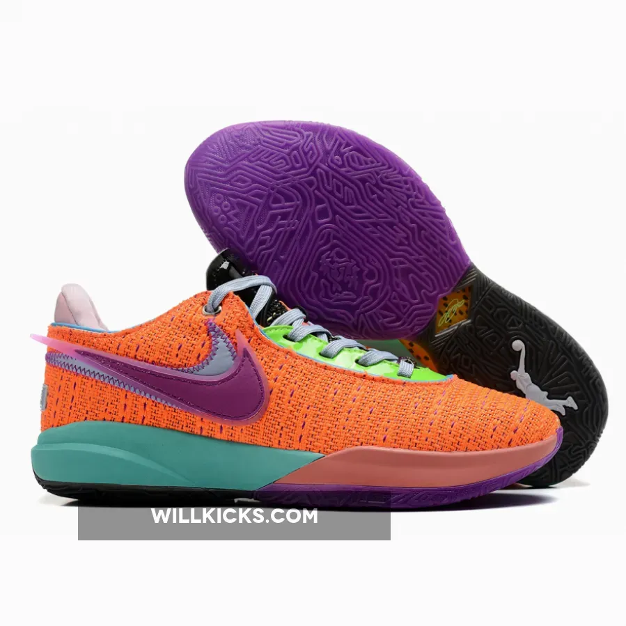 Nike LeBron 20 'Chosen 1' Total Orange-Vivid Purple-Green DJ5423-800 / lebron 20s green