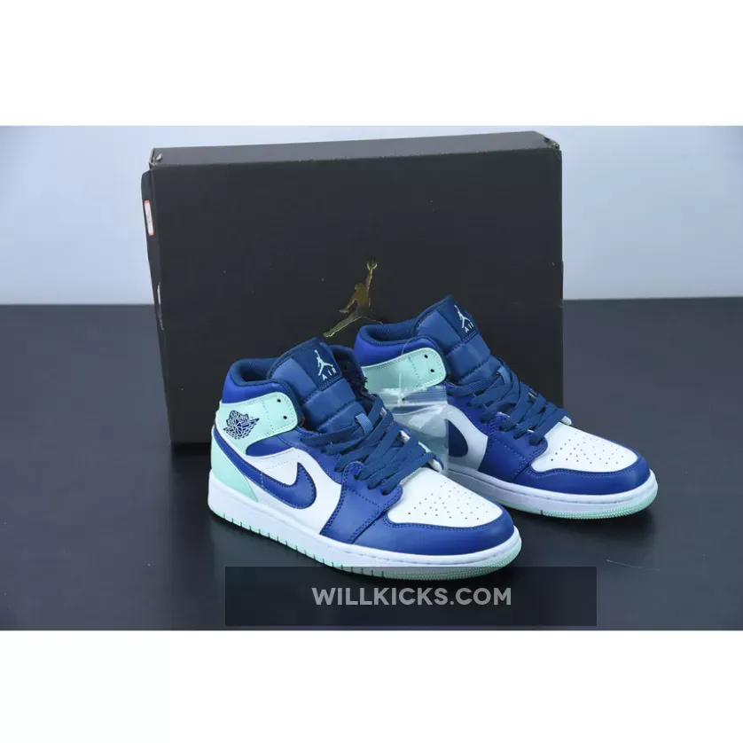 Air Jordan 1 Mid White/Navy-Blue Mint 554724-413 - blue mint jordans