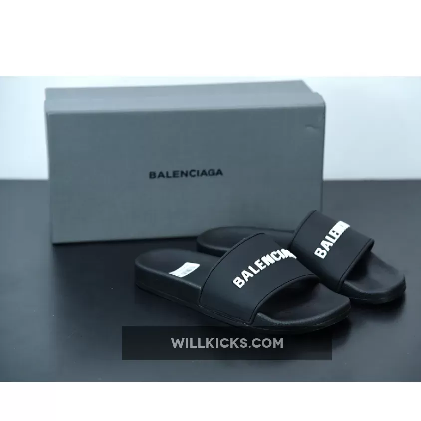 Balenciaga Logo Pool Sides Sandals Black White 1675867641 Discount