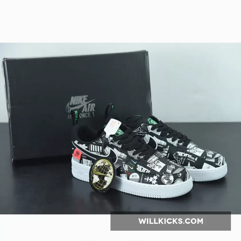 Nike Air Force 1 Low 'Worldwide' Black/White/Flash Crimson CZ5927-001 / crimson tennis shoes