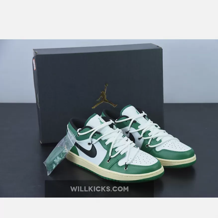 Custom Air Jordan 1 Low Pine Green White - green & white jordan 1