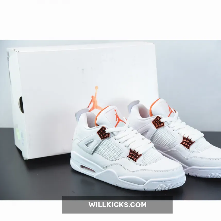 Air Jordan 4 'Orange Metallic' White/Total Orange-Metallic Silver / orange and white jordan