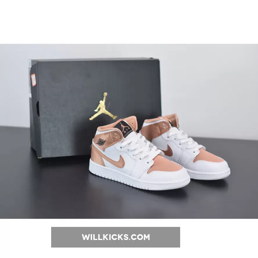 Air Jordan 1 Mid GS White Rose Gold 555112-190 - rose gold womens jordans