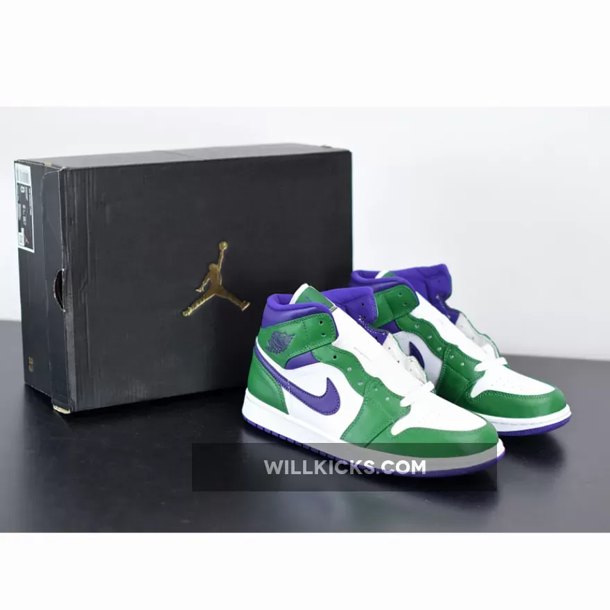 Air Jordan 1 Mid 'Incredible Hulk' Aloe Verde/Court Purple-White 554724-300 #green and purple jordan 1