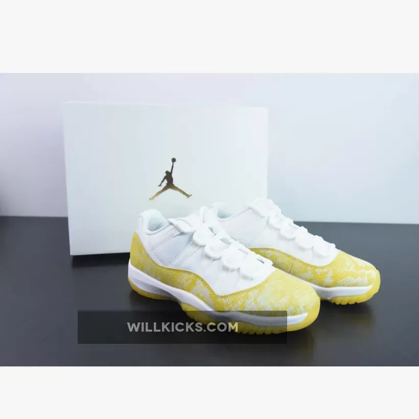 Air Jordan 11 Low 'Yellow Snakeskin' White/Tour Yellow-Sail AH7860-107 / jordan 11 blue and yellow
