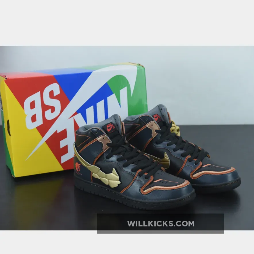 Gundam x Nike SB Dunk High 'Banshee' Thunder Blue/Metallic Gold DH7717-400, gunfam shoes