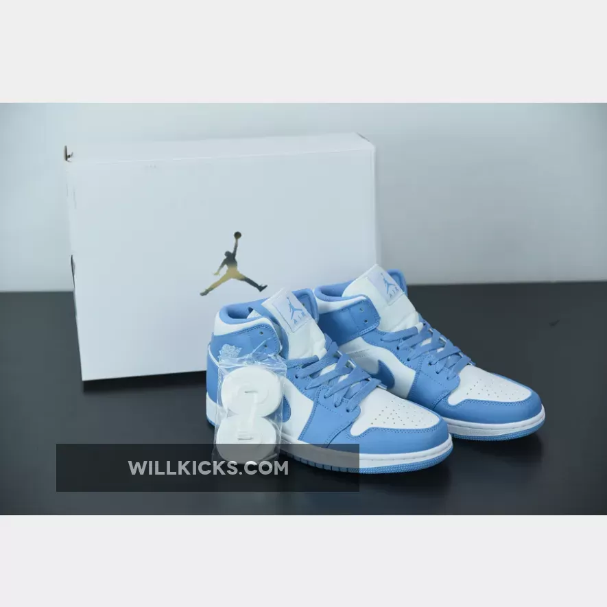 Air Jordan 1 Mid 'UNC' White/University Blue-White / jordan 1 university blue mid