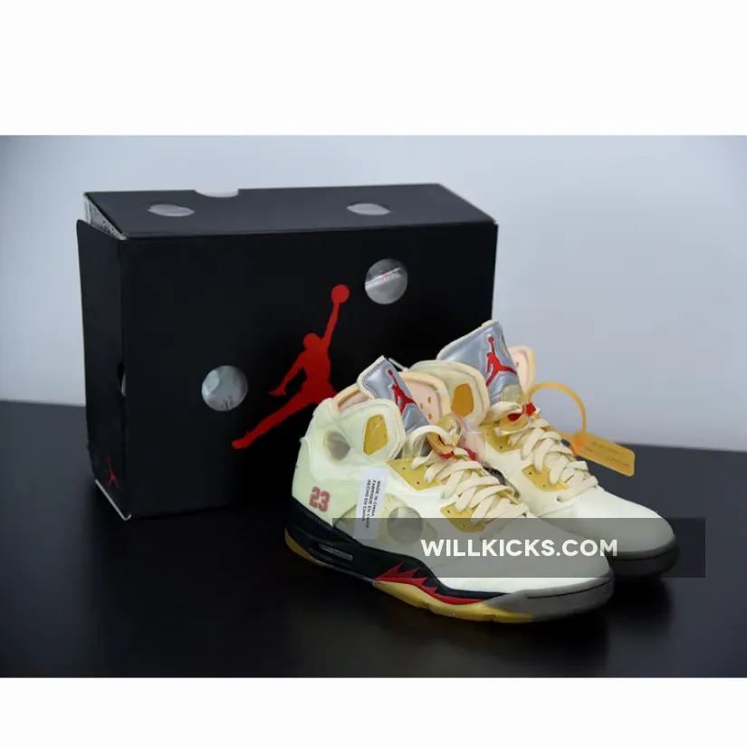 Off-White x Air Jordan 5 Sail/Fire Red-Muslin-Black - offwhite jordan 5