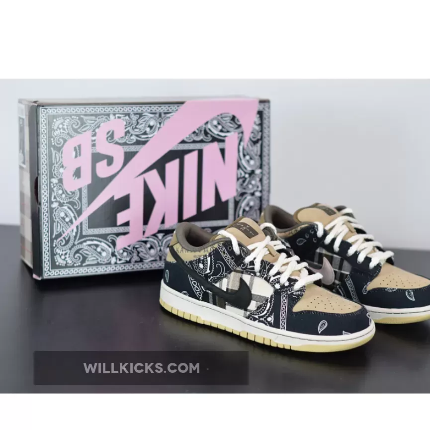 Travis Scott x Nike SB Dunk Low Black/Parachute Beige-Petra Brown / men's travis scott x nike sb dunk low