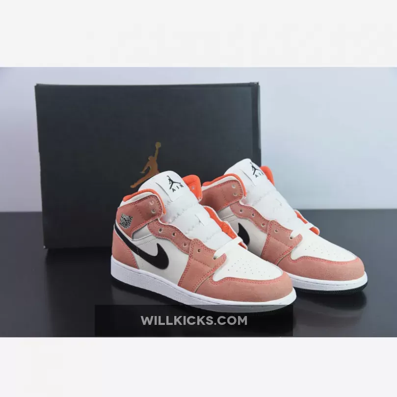 Air Jordan 1 Mid GS 'Orange Suede' Team Orange/Black-Sail-Iron Grey DV1336-800 - orange suede boots