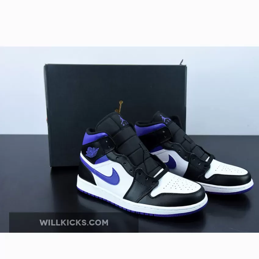 Air Jordan 1 Mid 'White/Black/Court Purple' 554724-095, jordan 1 mid white black purple