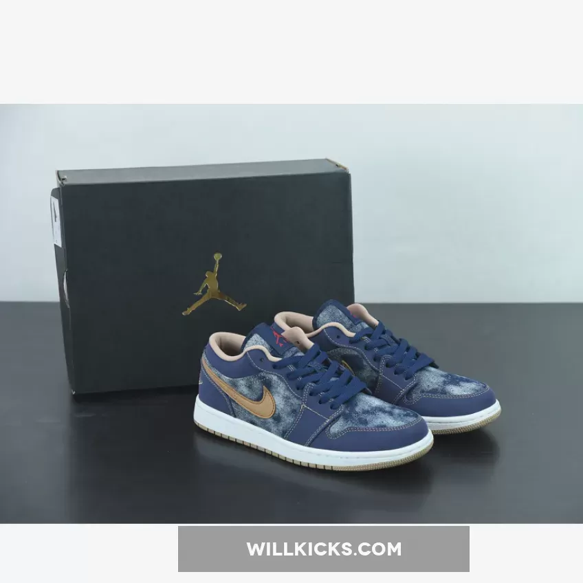 Air Jordan 1 Low SE 'Denim' Midnight Navy/Red-White-Hemp DH1259-400 - jordan 1 low se denim