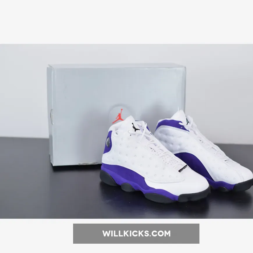 Air Jordan 13 'Lakers' White/Black-Court Purple-University Gold #retro 13 white and yellow