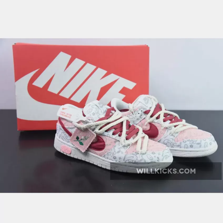 Custom Nike Dunk Low 'White Paisley' White Red 1684477847 Online Sale