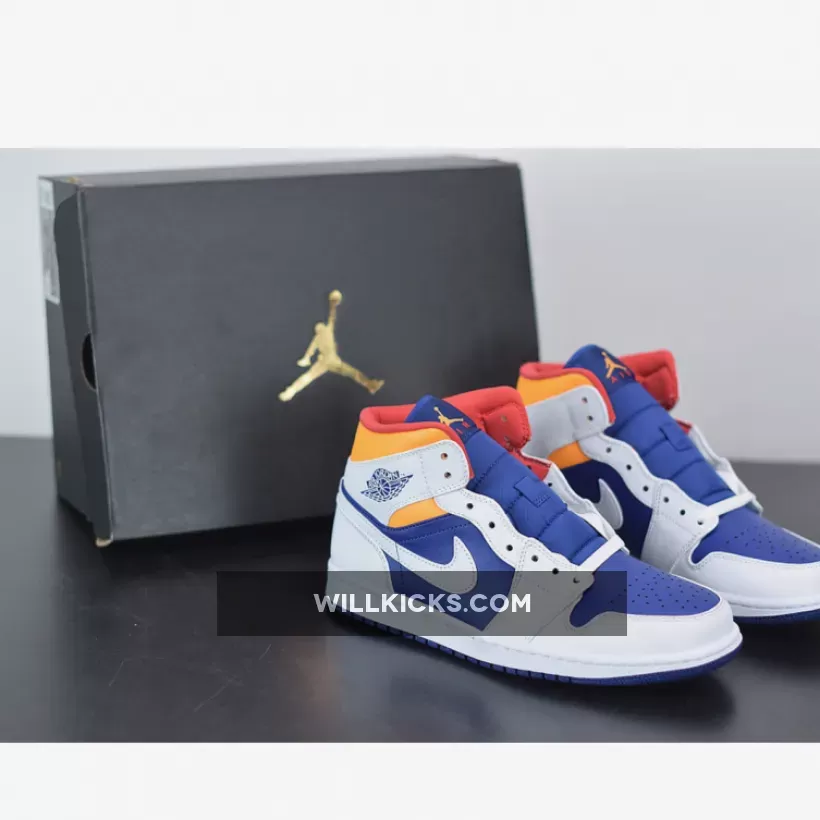 Air Jordan 1 Mid White/Deep Royal Blue-Track Red-Laser Orange #track red jordan 1