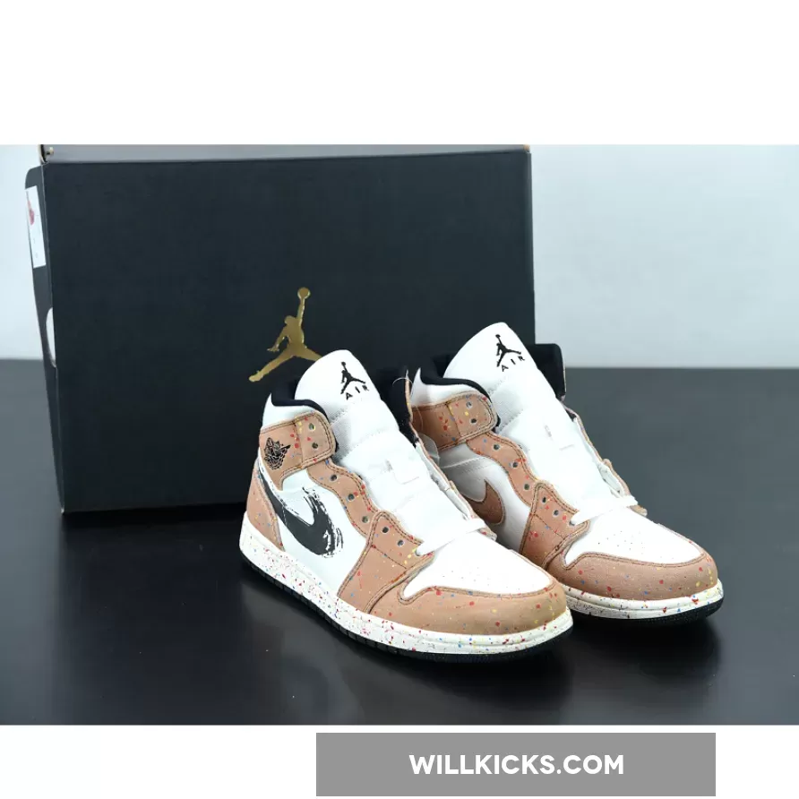 Air Jordan 1 Mid SE 'Brushstroke' Sail/Black-Cider-Chile Red DA8005-100 / air jordan 1 mid se sail/black-cider-chile red