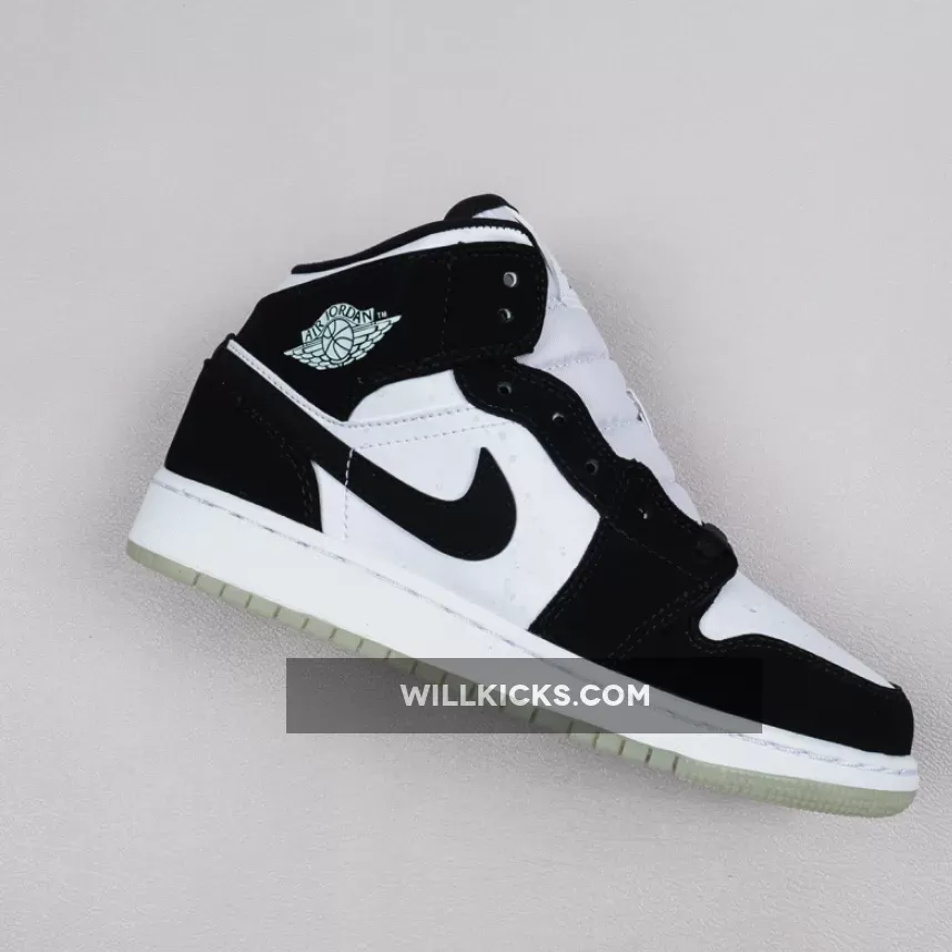 Air Jordan 1 Mid SE GS 'Panda' White/Black-Teal Tint BQ6931-103 - air jordan 1 mid white black teal tint