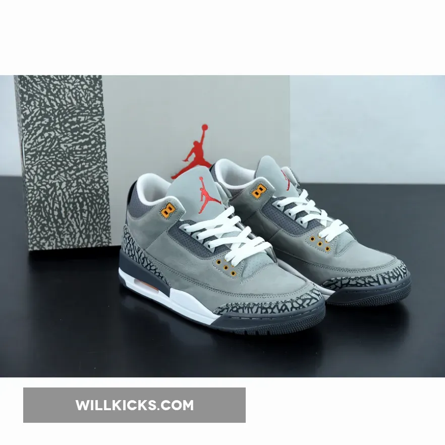 Air Jordan 3 'Cool Grey' Silver/Light Graphite-Orange Peel-Sport Red CT8532-012, jordan 3 cool greys