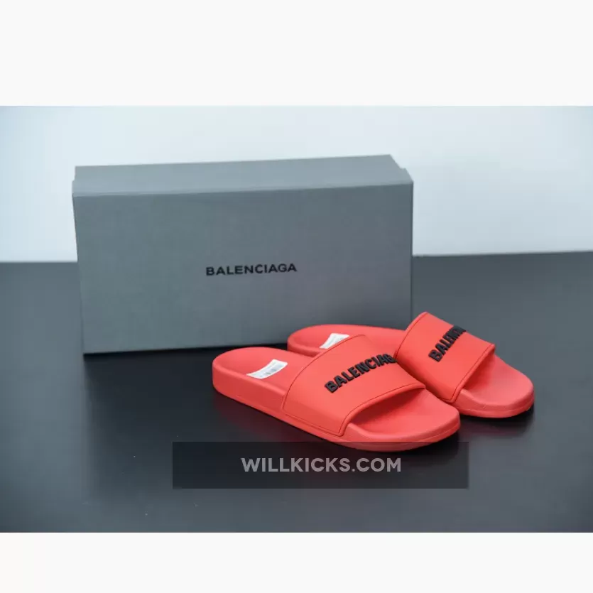 Balenciaga Logo Pool Sides Sandals Red Restock