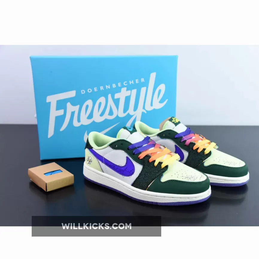 Air Jordan 1 Low "Doernbecher" Gorge Green/Court Purple-White-Barely Volt