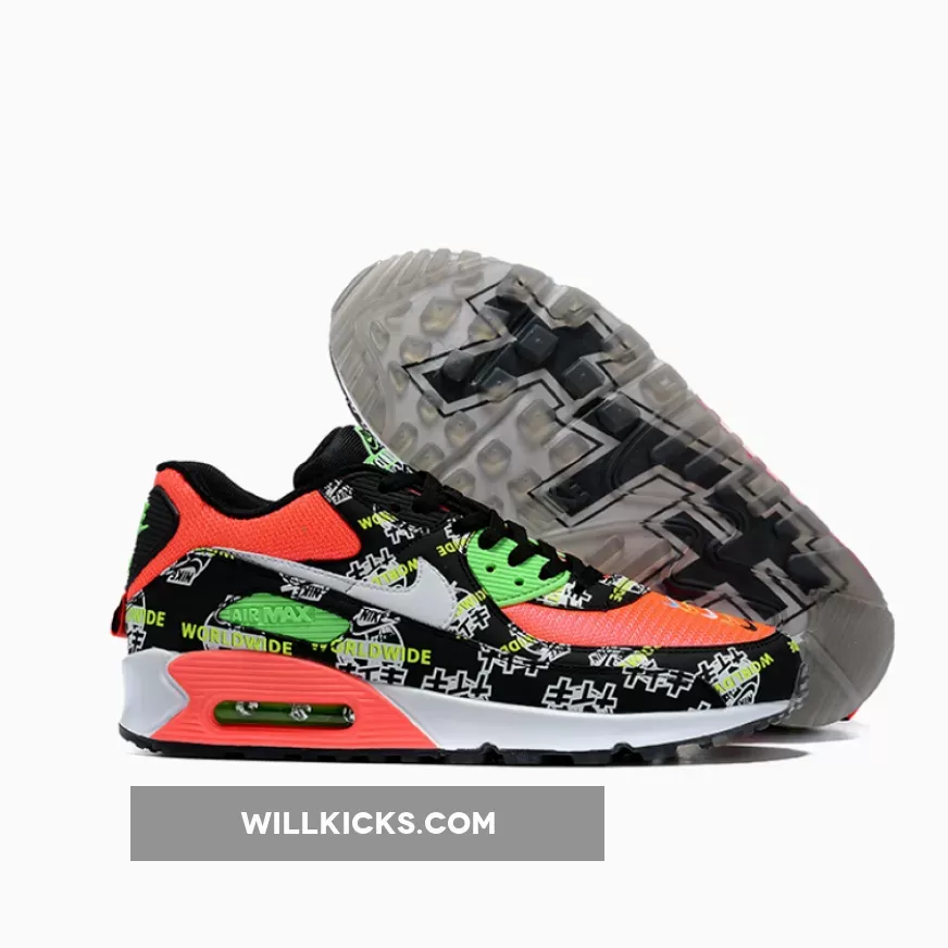 Air Max 90 SE "Worldwide" Black/Flash Crimson/Green Strike