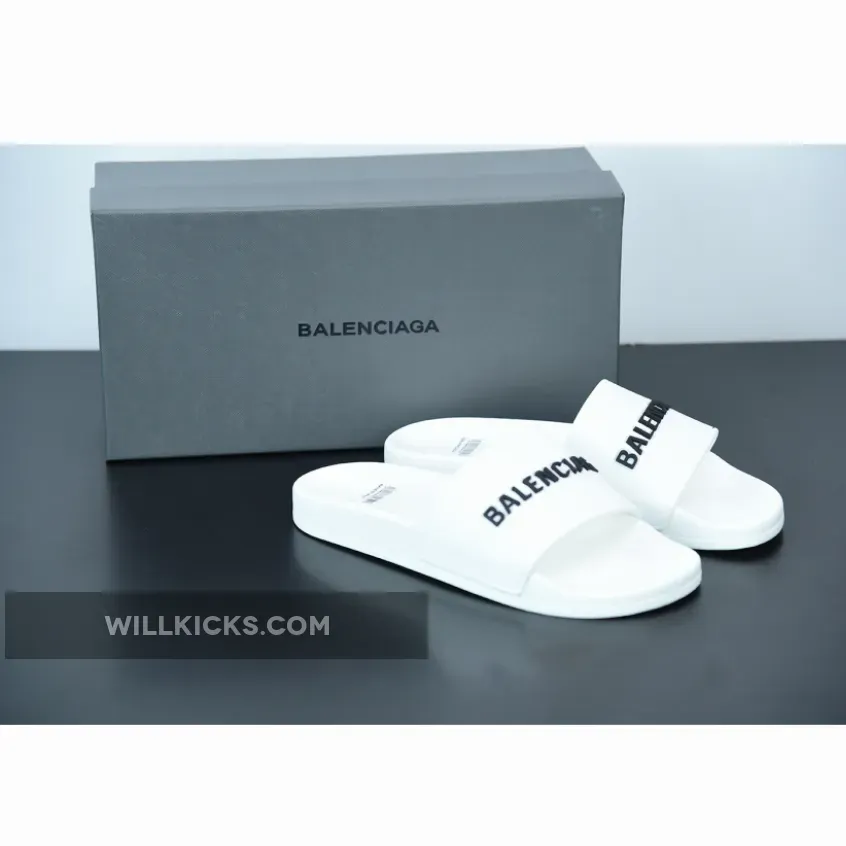 Balenciaga Logo Pool Sides Sandals White Black
