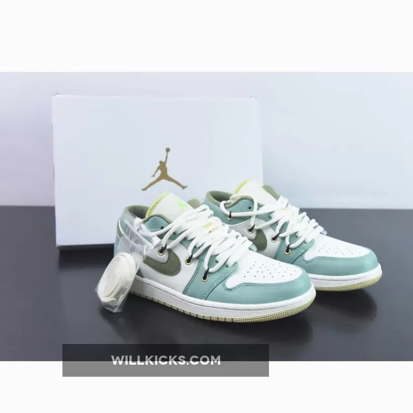 Custom Air Jordan 1 Low Sail White Oil Green