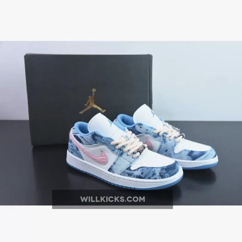 Custom Air Jordan 1 Low Washed Denim/White-Pink