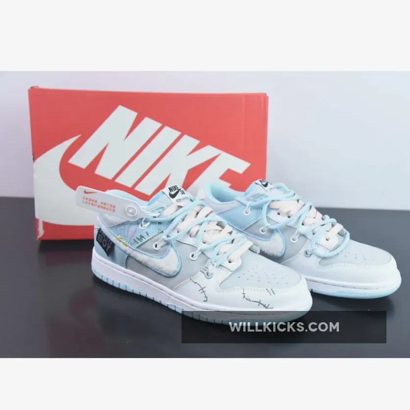 Custom Nike Dunk Low Retro Fleece Swoosh Worn Blue