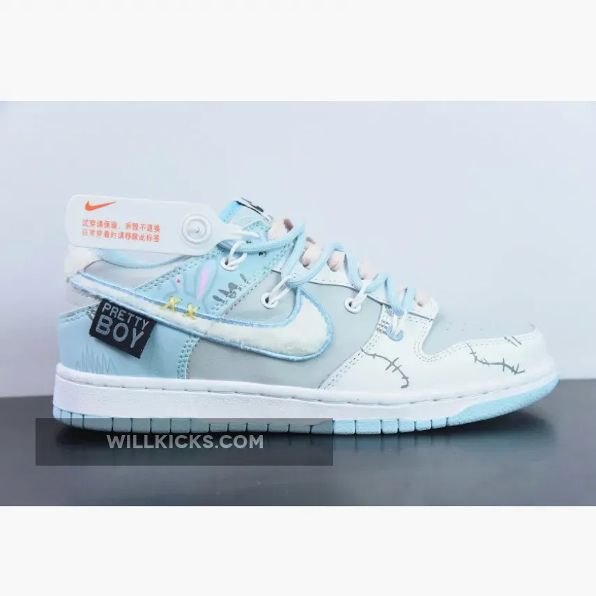 Custom Nike Dunk Low Retro Fleece Swoosh Worn Blue Custom Nike Dunk Low Retro Fleece Swoosh Worn Blue