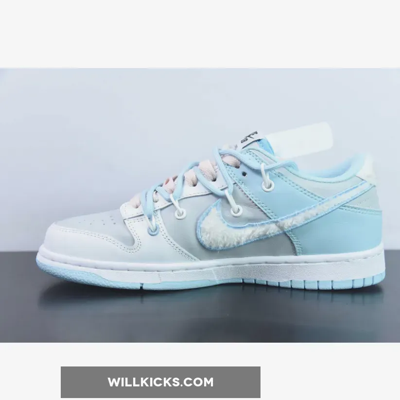 Custom Nike Dunk Low Retro Fleece Swoosh Worn Blue Custom Nike Dunk Low Retro Fleece Swoosh Worn Blue