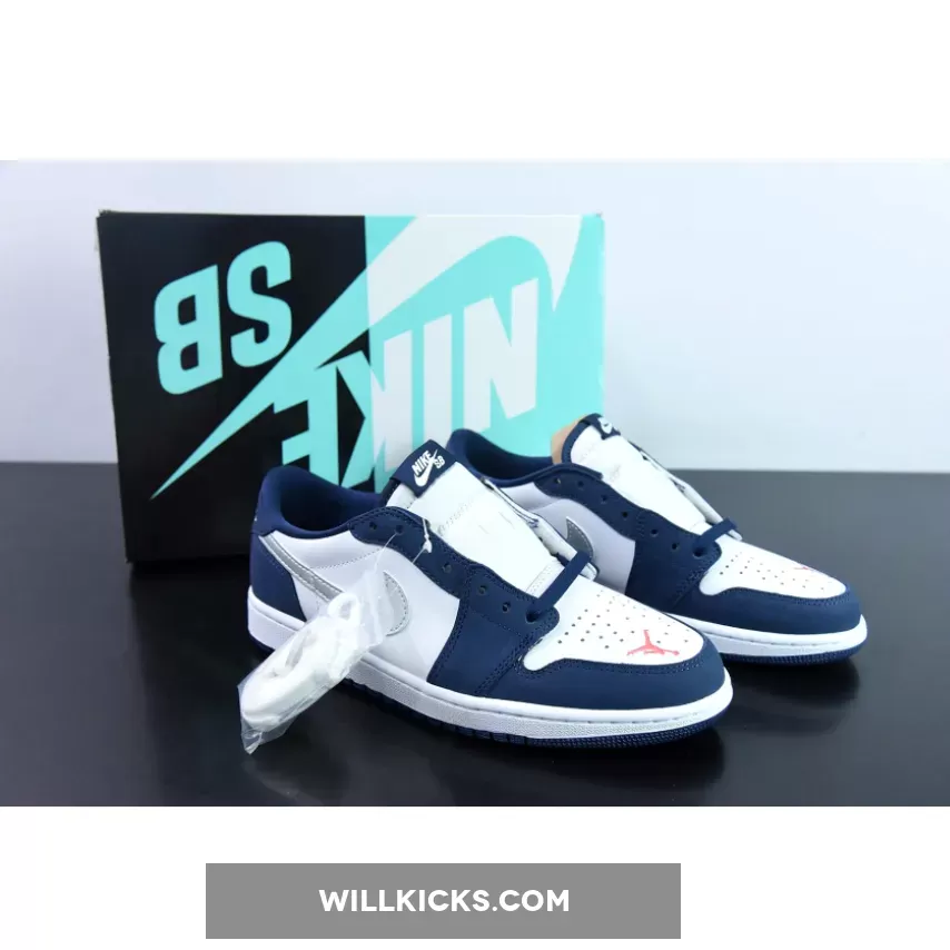 Eric Koston X Air Jordan 1 Low Sb Midnight Navy/White-Ember Glow-Metallic Silver AJ1