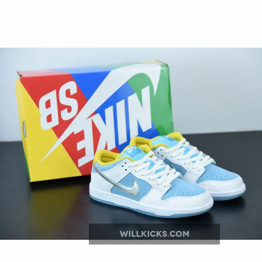 FTC x Nike SB Dunk Low White/Lagoon Pulse-Metallic Silver-Speed Yellow