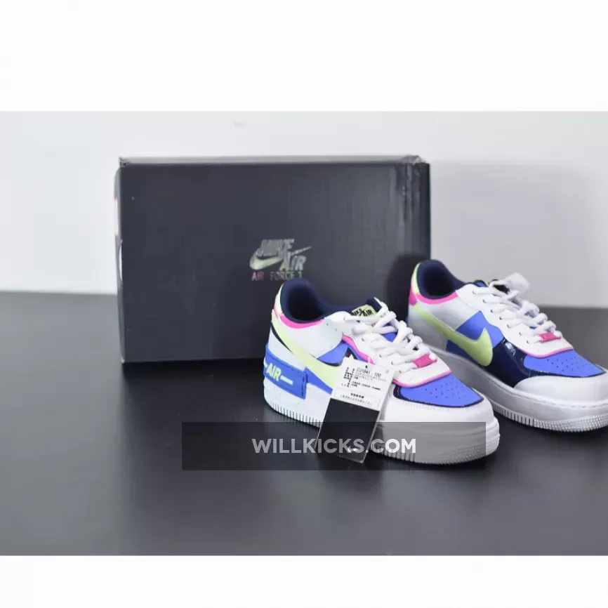 Nike Air Force 1 Shadow White/Barely Volt-Sapphire-Fire Pink