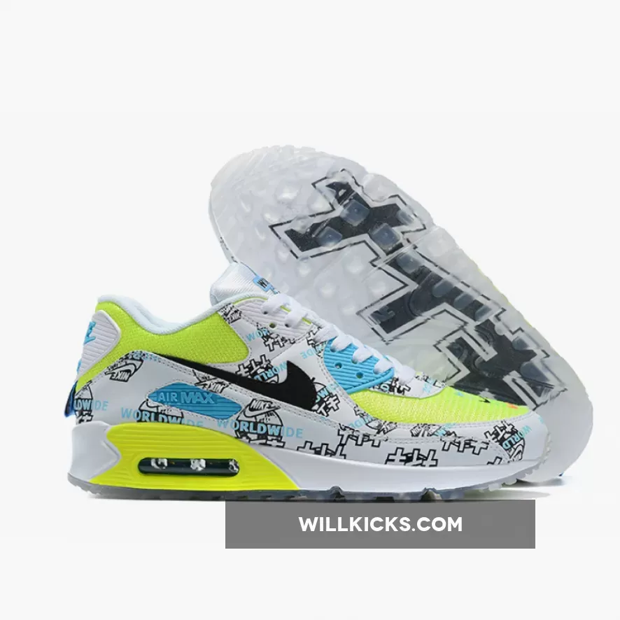 Nike Air Max 90 "Worldwide" White/White-Volt-Blue Fury